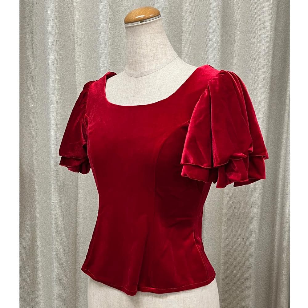 #478-XL New Flamenco Blouse Velour Short Sleeve Red
