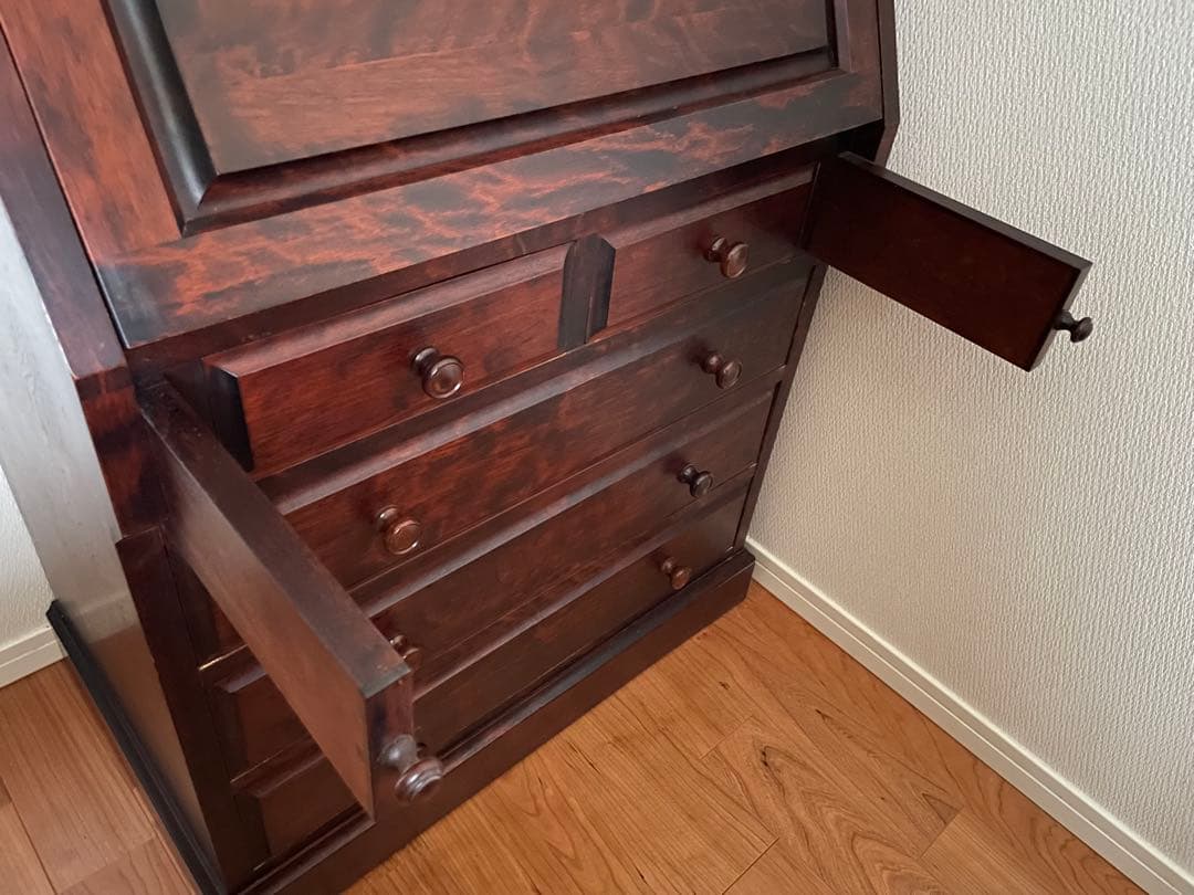 Nagano Matsumoto Mingei Furniture Natural Wood Writing Bureau Dark Brown Desk Chest