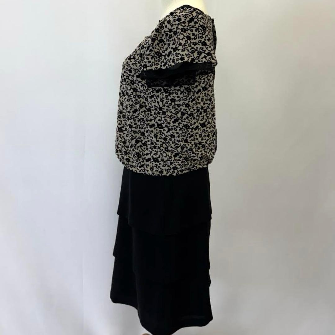 【Good Condition】M's GRACY Knee-Length Dress Size 38 Floral Print Docking Tiered Black