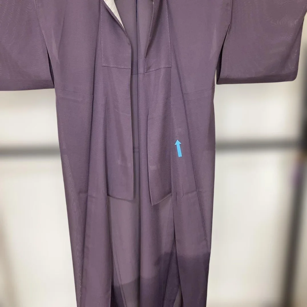 Summer Kimono, Ro (gauze weave), Purple, Solid Color Kimono, Family Crest: Maru ni Mokko (circular design with a quince flower), T size