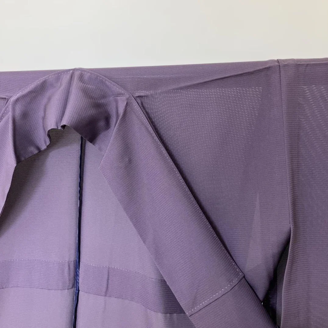 Summer Kimono, Ro (gauze weave), Purple, Solid Color Kimono, Family Crest: Maru ni Mokko (circular design with a quince flower), T size