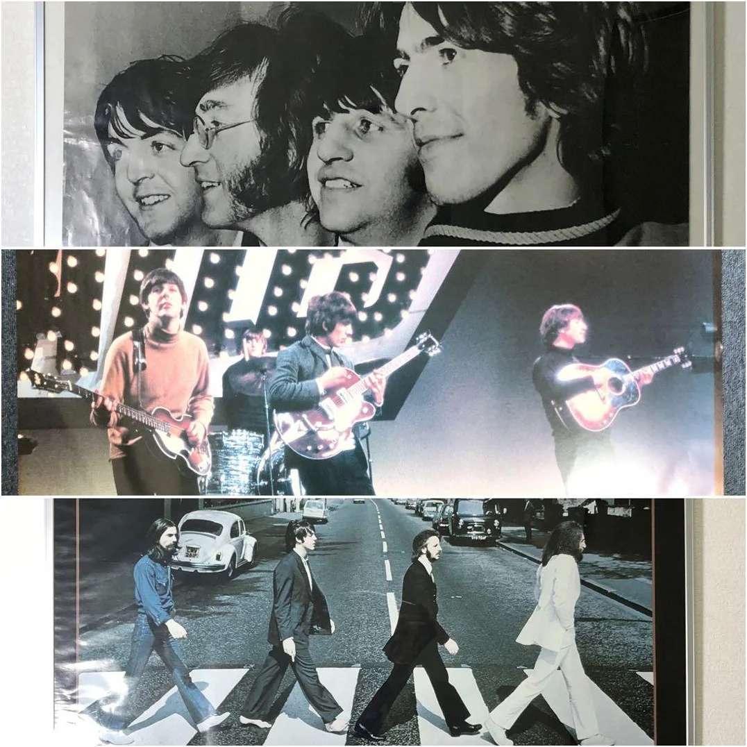 THE BEATLES Large 3-Panel Set with Frame Abbey Road
